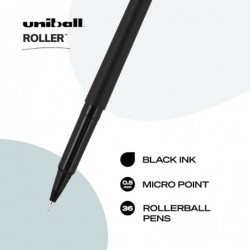 Uniball Roller, 36er-Pack in Schwarz, 0,5 mm Mikro-Rollerball-Stifte, Probieren Sie Gelstifte, Farbstifte, Bürobedarf, bunte Stifte, blaue Kugelschreiber, Stifte mit feiner Spitze und weichem Schreibgefühl