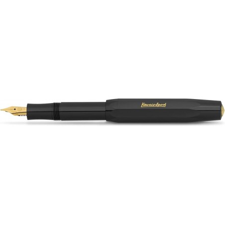 Kaweco CLASSIC SPORT Füllhalter schwarz mit 23 Karat vergoldeter Stahlfeder und Iridiumspitze für Tintenpatronen I Sport Füllhalter 13cm I Feder: F (Fein)