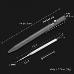 Grauer Kugelschreiber mit Bolzenmechanismus aus Titanlegierung, kompatibel mit Parker-Mine, Stiftclip aus Edelstahl, EDC Pocket Business Collection, Kugelschreiber mit 3 zusätzlichen Minen in Geschenkbox (LA001)