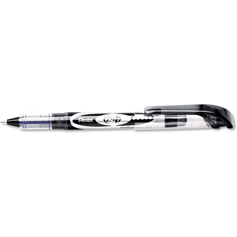 Pentel BLD97A 24/7 Tintenroller, 0,7 mm, Rot/Silber, schwarze Tinte, Dutzend