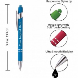 ExpressPen™ - Hochwertige, individuell anpassbare Stifte mit Stylus | Farbexplosion | Personalisierte Soft-Touch-Stifte aus Metall mit aufgedrucktem Namen und schwarzer Tinte – Aufdruck mit Logo oder Nachricht – 12 Stück/Packung (Hellblau)