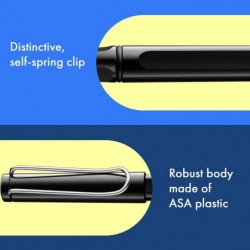 Lamy safari black – Tintenroller mit ergonomischem Griffstück & Strichstärke M – für angenehm langes Schreiben – aus robustem ASA-Kunststoff – inklusive Tintenroller-Mine M 63 in Schwarz