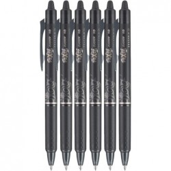 Pilot FriXion Clicker Gelstift, einziehbar, radierbar, schwarz, dicke Spitze, 6er-Pack; Paket mit wiederverwendbarer Plastikhülle