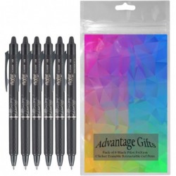 Pilot FriXion Clicker Gelstift, einziehbar, radierbar, schwarz, dicke Spitze, 6er-Pack; Paket mit wiederverwendbarer Plastikhülle