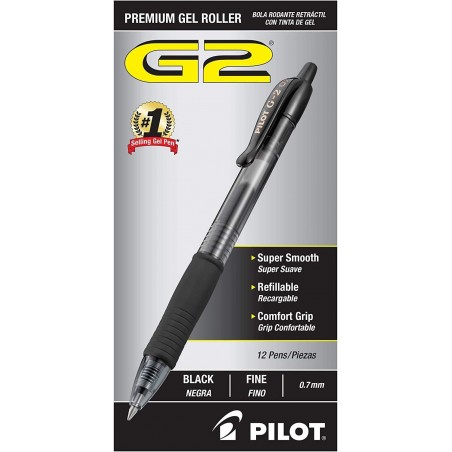 PILOT G2 Premium nachfüllbare und einziehbare Gelschreiber mit Rolling Ball, feine Spitze, schwarze Tinte, 12 Stück (31020), 1 Packung