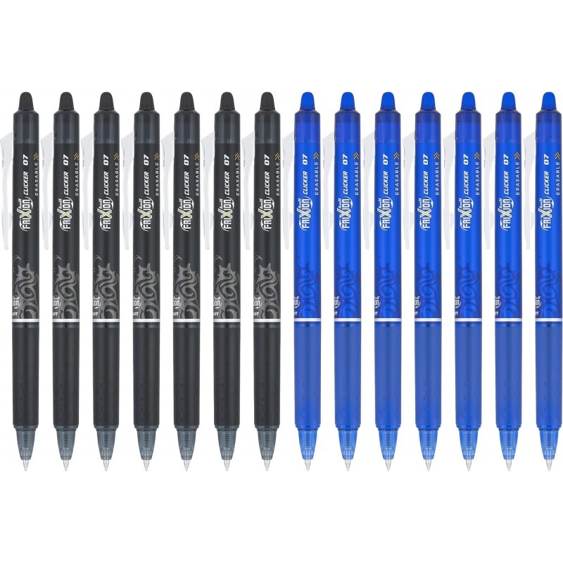 Pilot, FriXion Clicker, löschbare Gelstifte, feine Spitze 0,7 mm, 14er-Pack, Schwarz und Blau