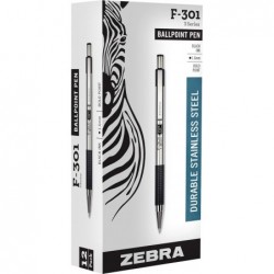 Zebra Pen F-301 Druckkugelschreiber, Edelstahlschaft, dicke Spitze, 1,6 mm, schwarze Tinte, 12er-Pack