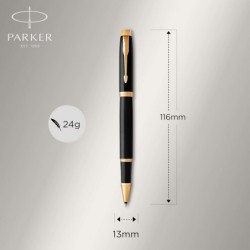 PARKER IM Tintenroller, Schwarzlack mit Goldbesatz, feine schwarze Tintenmine, Geschenkbox (1931659), Schwarz und Gold