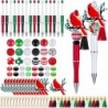 16er-Set Weihnachtskardinal-Perlenstifte-Set, DIY-Set mit verschiedenen Perlenstiften, Kugelschreiber-Bastelset mit Perlen, 16 Quasten, 16 Karabinerverschlüssen, 16 Stiftaufsätzen für Schüler, Schule, Büro