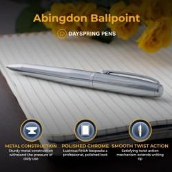 Dayspring Pens personalisierter Abingdon-Kugelschreiber. Gravierter Geschenkstift in Chrom. Drehbarer Kugelschreiber mit mittlerer Spitze und schwarzer Tinte. Einzigartiges Geschenk mit eingraviertem Namen für Geburtstage, Jubiläen, Firmenfeiern