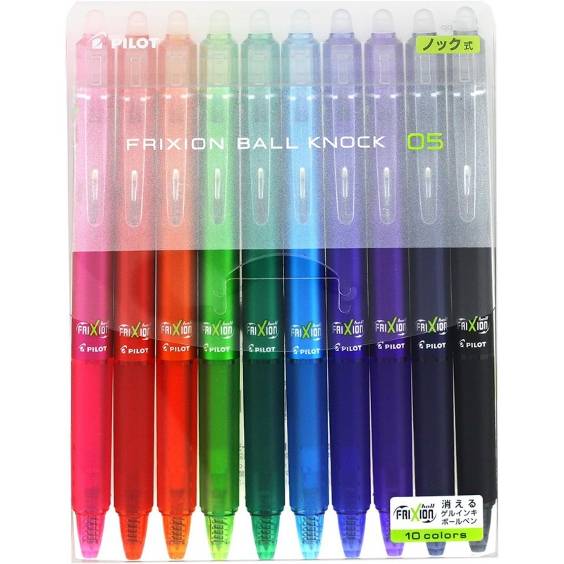 PILOT Frixion Ball Knock Gel-Tintenstift mit Druckknopf, 0,5 mm, 10 Farben (LFBK-230EF-10C)