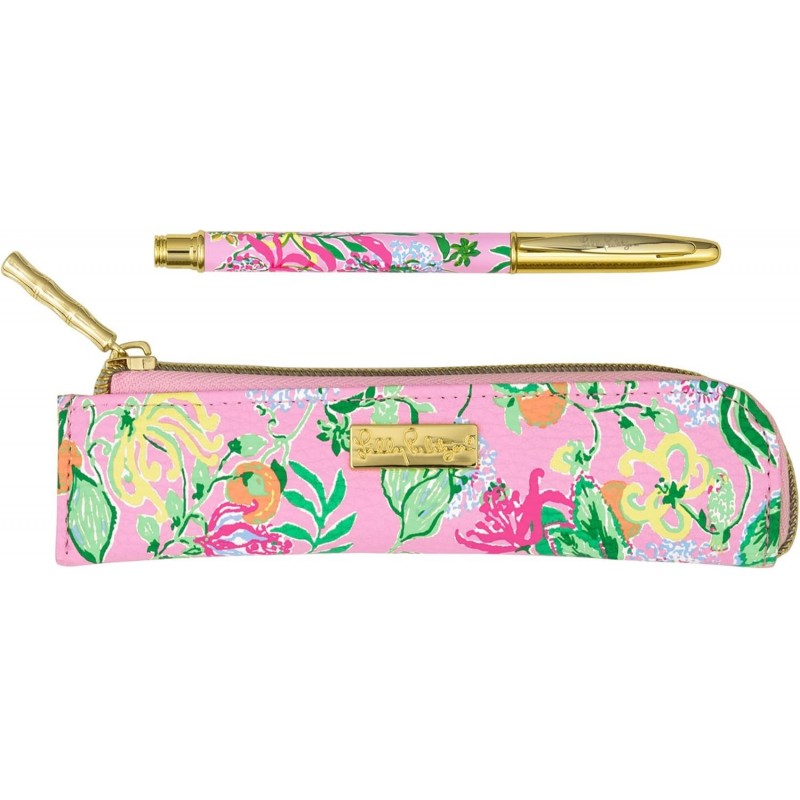 Lilly Pulitzer Set mit Metallstift und Reißverschlusstasche, schwarzer Tintenstift mit Stiftetui aus veganem Leder (über Amore Spritzer)