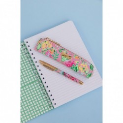 Lilly Pulitzer Set mit Metallstift und Reißverschlusstasche, schwarzer Tintenstift mit Stiftetui aus veganem Leder (über Amore Spritzer)