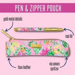 Lilly Pulitzer Set mit Metallstift und Reißverschlusstasche, schwarzer Tintenstift mit Stiftetui aus veganem Leder (über Amore Spritzer)