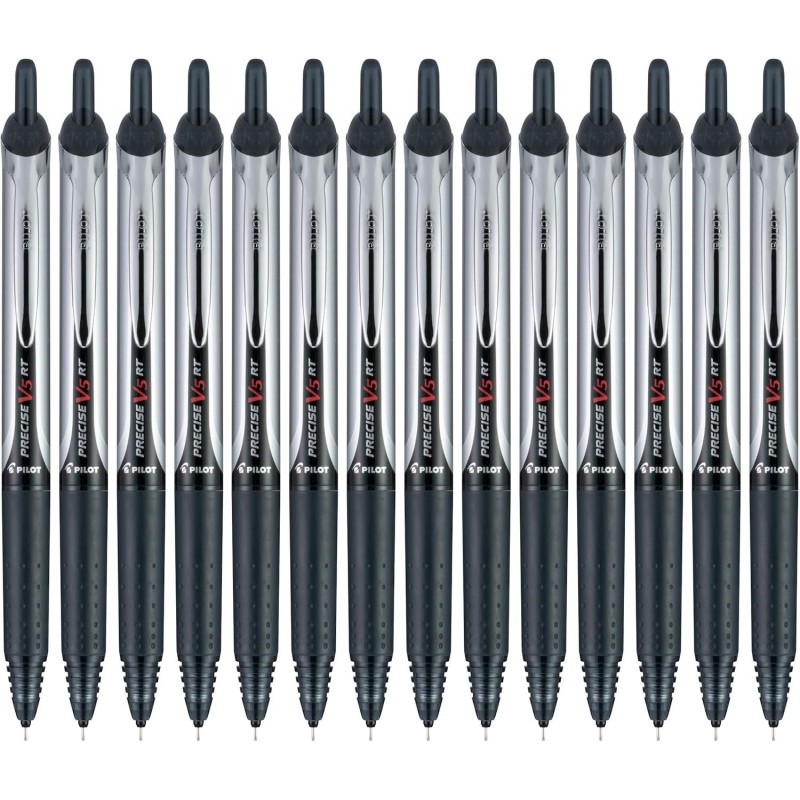 Pilot, Precise V5 RT, nachfüllbarer und einziehbarer Kugelschreiber, extrafeine Spitze 0,5 mm, schwarz, 14er-Pack