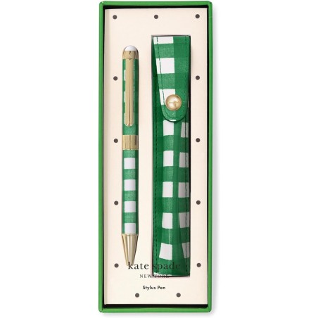 Kate Spade New York Stylus Pen für Touchscreens, Metall-Kugelschreiber mit schwarzer Tinte und Aufbewahrungstasche, Grün, Daisy Gingham