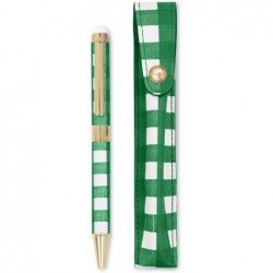 Kate Spade New York Stylus Pen für Touchscreens, Metall-Kugelschreiber mit schwarzer Tinte und Aufbewahrungstasche, Grün, Daisy Gingham