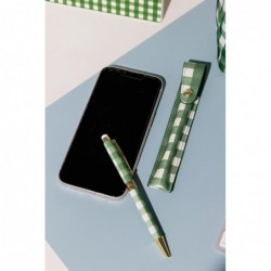 Kate Spade New York Stylus Pen für Touchscreens, Metall-Kugelschreiber mit schwarzer Tinte und Aufbewahrungstasche, Grün, Daisy Gingham