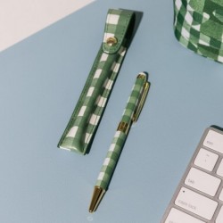 Kate Spade New York Stylus Pen für Touchscreens, Metall-Kugelschreiber mit schwarzer Tinte und Aufbewahrungstasche, Grün, Daisy Gingham