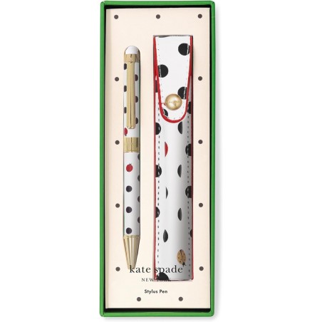 Kate Spade New York Stylus-Stift für Touchscreens, Metall-Kugelschreiber mit schwarzer Tinte und Aufbewahrungstasche (Ladybug Dot)