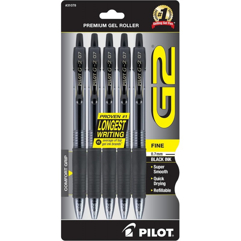 Pilot, G2 Premium Gel-Tintenroller, feine Spitze 0,7 mm, schwarz, 5 Stück