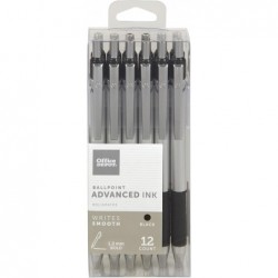 Office Depot Advanced Ink Druckkugelschreiber, dicke Spitze, 1,2 mm, silberner Schaft, schwarze Tinte, 12er-Pack