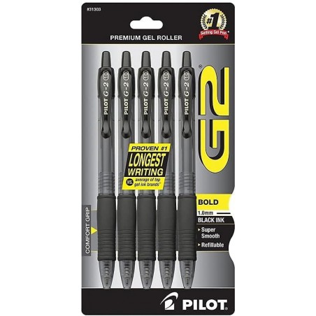 Pilot, G2 Premium Gel-Tintenroller, Fettspitze 1 mm, 5er-Pack, Schwarz