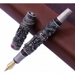 Jinhao Vintage Luxuriöser Füller Double Dragon Playing Pearl, Antike graue Metallschnitzerei, Prägung, schwere Stiftkollektion