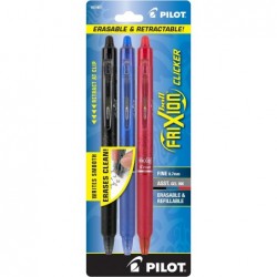 PILOT FriXion Clicker, löschbare, nachfüllbare und einziehbare Geltintenstifte, feine Spitze, schwarze/blaue/rote Tinte, 3er-Pack (31467)