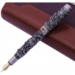 Jinhao Vintage Luxuriöser Füller Double Dragon Playing Pearl, Antike graue Metallschnitzerei, Prägung, schwere Stiftkollektion