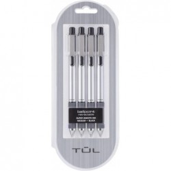 TUL BP3 Kugelschreiber, Druckkugelschreiber, mittlere Spitze, 1,0 mm, silberner Schaft, schwarze Tinte, 4er-Pack