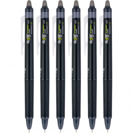 Pilot FriXion Synergy Clicker Gel-Tintenstifte mit Druck- und Löschfunktion, 0,5 mm extrafeine Spitze, schwarze Tinte, 6er-Pack