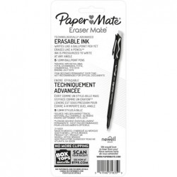 Paper Mate® EraserMate®-Stifte, mittlere Spitze, 1,0 mm, schwarzer Schaft, schwarze Tinte, 5er-Pack