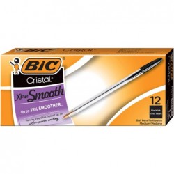 BIC Cristal Xtra Smooth Kugelschreiber, schwarze Tinte, 1 mm, mittel, Dutzend