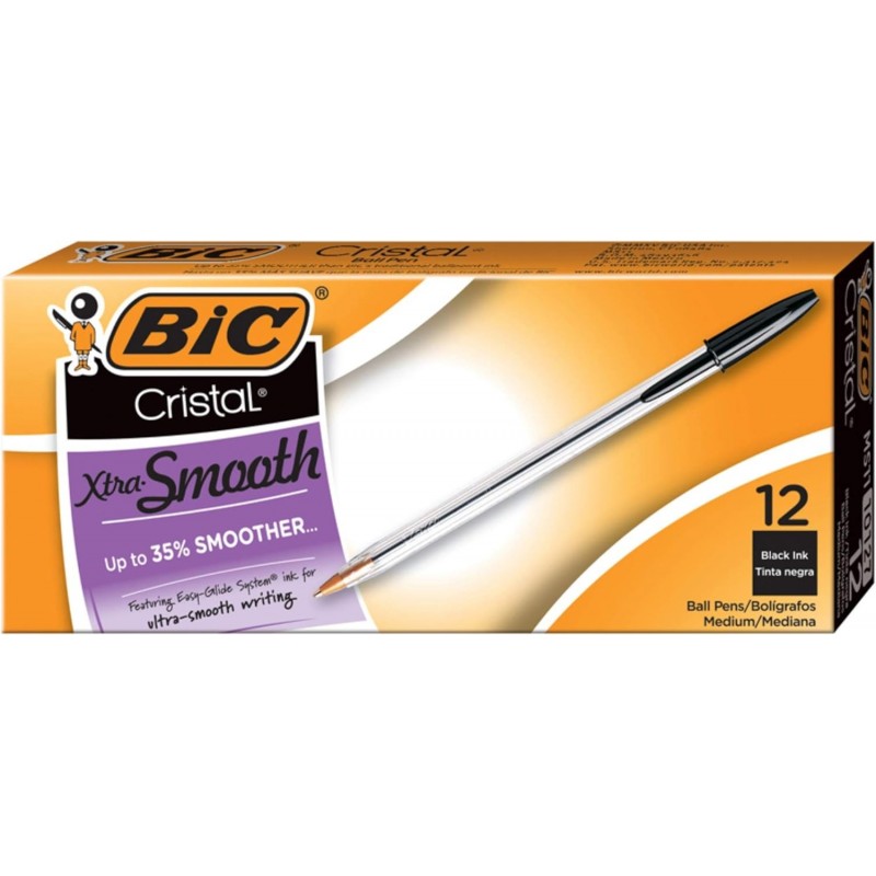 BIC Cristal Xtra Smooth Kugelschreiber, schwarze Tinte, 1 mm, mittel, Dutzend