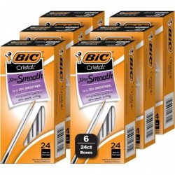 BIC Cristal Xtra Smooth Black Kugelschreiber, mittlere Spitze (1,0 mm), 144er-Paket, extra glatte und zuverlässige Kugelschreiber