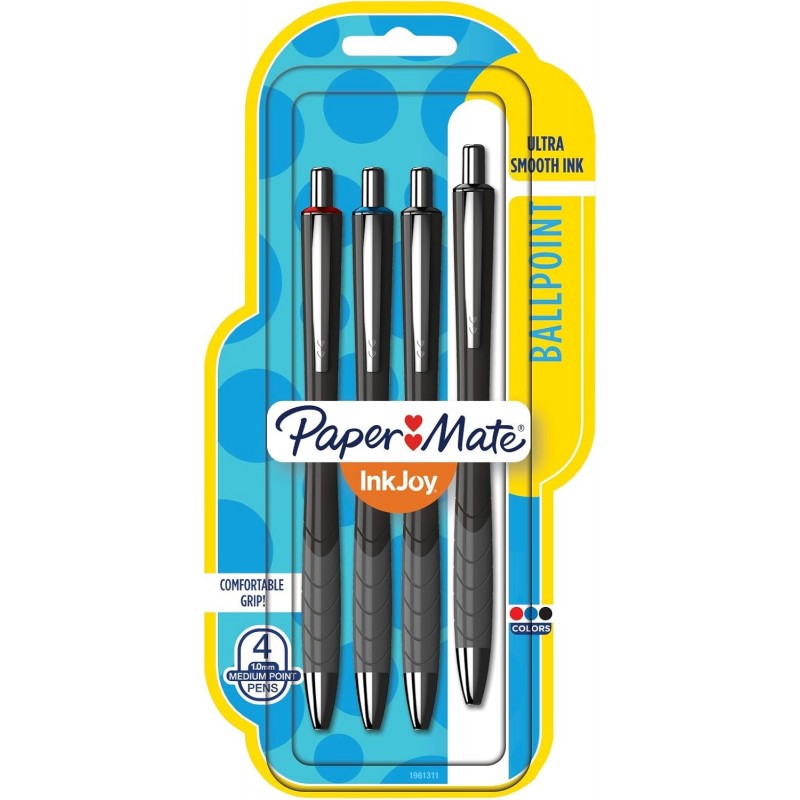 Paper Mate InkJoy 700RT Druckkugelschreiber, mittlere Spitze, schwarzer Schaft, verschiedene Tinten, 4er-Pack (1961311)