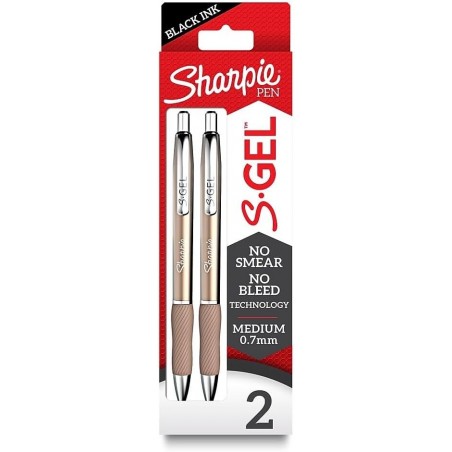 SHARPIE S-Gel Metal RT Gelstift, 0,7 mm mittlere Spitze, Champagnergehäuse, schwarze Tinte, 2/Packung