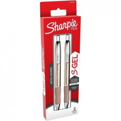 SHARPIE S-Gel Metal RT Gelstift, 0,7 mm mittlere Spitze, Champagnergehäuse, schwarze Tinte, 2/Packung