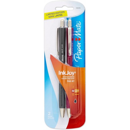 Paper Mate InkJoy 700RT Druckkugelschreiber, mittlere Spitze, modischer Schaft/schwarze Tinte, 2er-Pack (1862435)