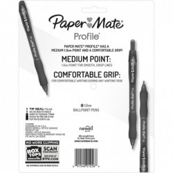 Paper Mate Profile Kugelschreiber, einziehbar, mittelgroß, 1 mm, schwarze Tinte, durchscheinender schwarzer Schaft, 8 Stück/Packung