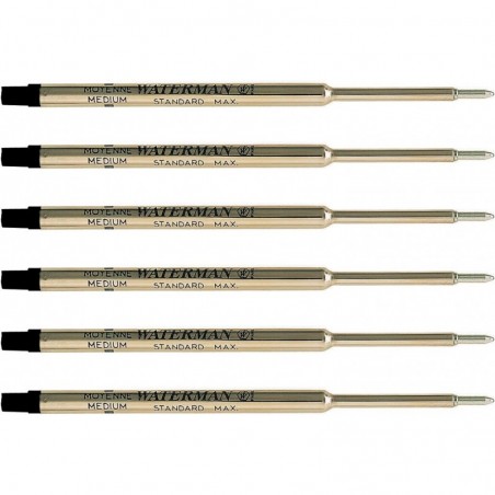 Waterman Kugelschreibermine, mittlere Spitze, schwarze Tinte, 6er-Pack (83425)