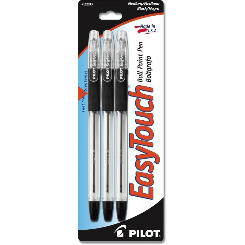 PILOT EasyTouch Kugelschreiber, mittlere Spitze, schwarze Tinte, 3er-Pack (32203)