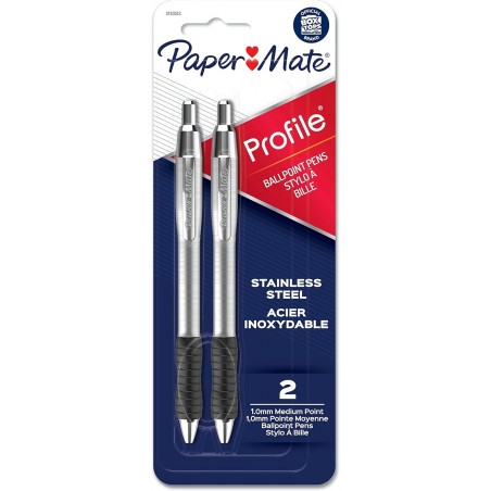 Paper Mate Profile Druckkugelschreiber mit Metallschaft, mittlere Spitze, schwarze Tinte, 2/Packung (2130513)