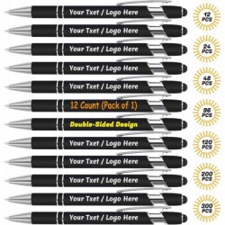 Personalisierte Kugelschreiber mit Stylus-Spitze – Schwarz, 12er-Pack, personalisiert mit Ihrem Namen oder Text