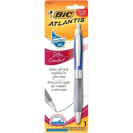 BIC Atlantis Ultra Comfort Druckkugelschreiber, mittlere Spitze (1,2 mm), blau, 1 Stück