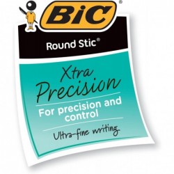 BIC® Round Stic® Kugelschreiber, feine Spitze, 0,8 mm, durchscheinender Schaft, schwarze Tinte, 12er-Pack