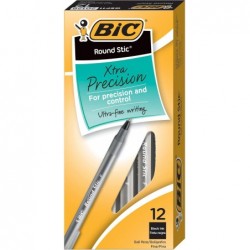 BIC® Round Stic® Kugelschreiber, feine Spitze, 0,8 mm, durchscheinender Schaft, schwarze Tinte, 12er-Pack