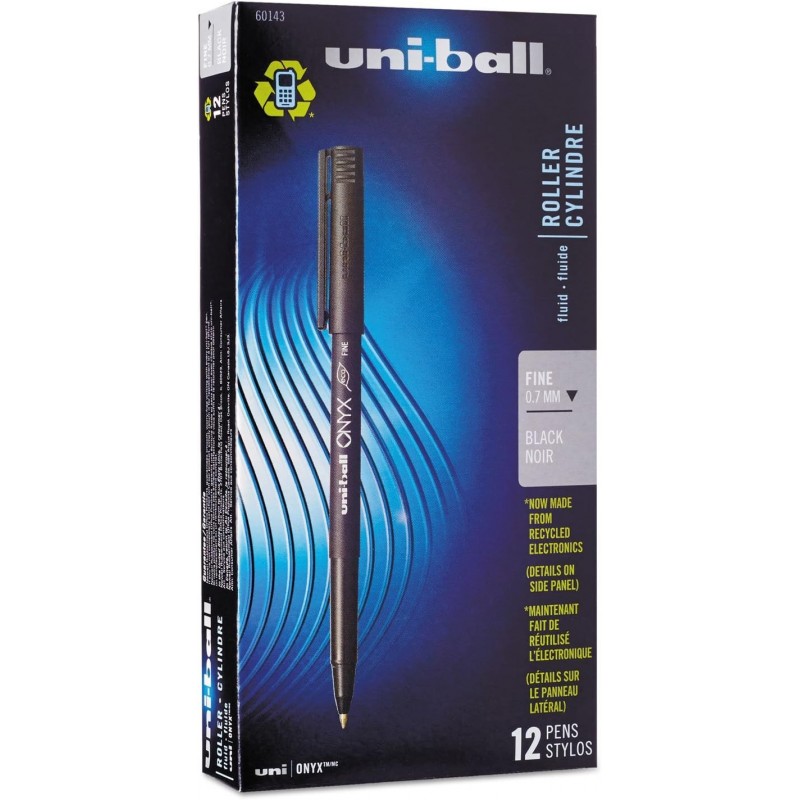 uni-ball 60143 Onyx Rollerball-Stift auf Farbstoffbasis, schwarze Tinte, feines Dutzend