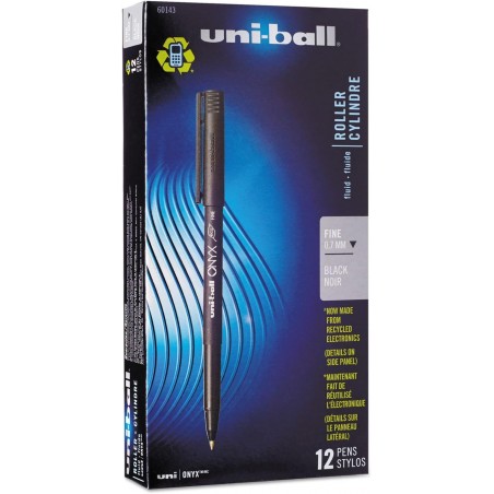 uni-ball 60143 Onyx Rollerball-Stift auf Farbstoffbasis, schwarze Tinte, feines Dutzend